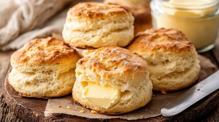 Fluffy biscuits with butter, perfect for breakfast or snacks.