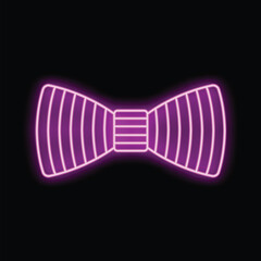 Purple neon bow tie glowing on black background, great for fashion or party projects