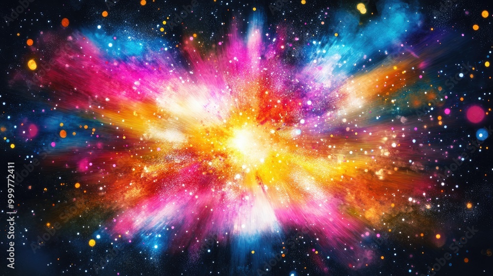 Poster a vibrant explosion of colors representing a cosmic event in space.