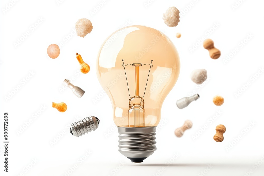 Poster a whimsical array of elements surrounding a bright light bulb captures imagination and creativity!