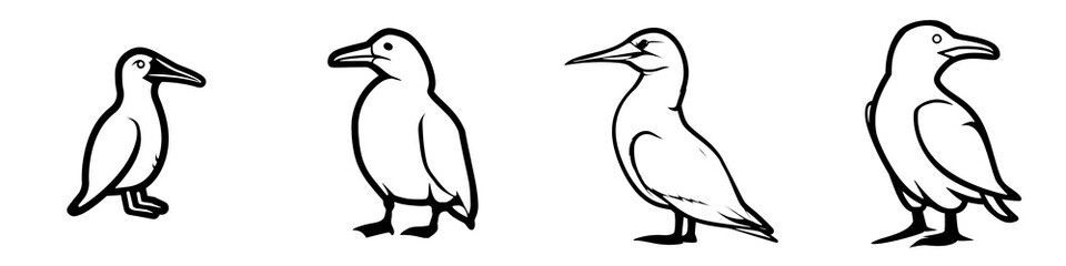 Fototapeta premium Four stylish black silhouette dance poses on a white isolated background.