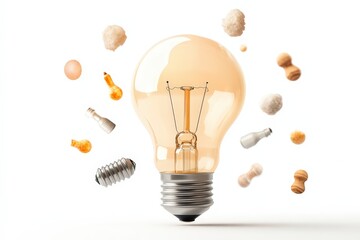 A Whimsical Array of Elements Surrounding a Bright Light Bulb Captures Imagination and Creativity!