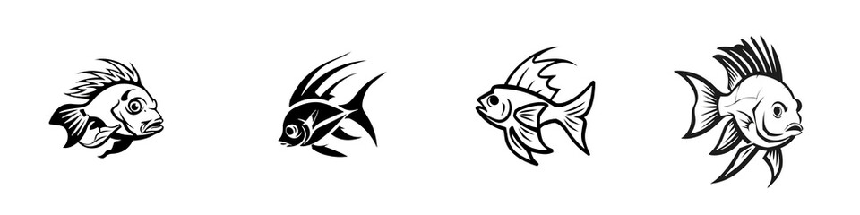 Obraz premium Illustration of fish in various styles on a white isolated background.