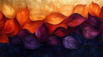 opulent autumninspired abstract rich swirls of deep orange warm brown and royal purple blending into shimmering gold background evoking fallen leaves and harvest abundance
