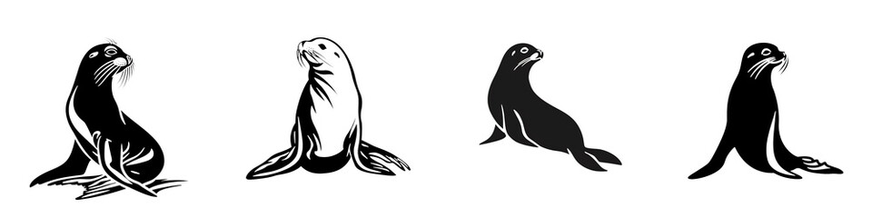 Obraz premium Seal silhouette designs, white isolated background