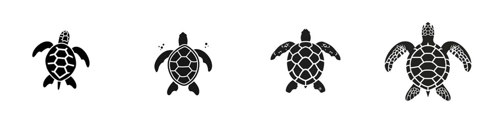Fototapeta premium Stylized turtle illustrations in various poses, white isolate background.