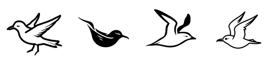 Fototapeta premium Three elegant birds in flight, depicted on a white isolated background for a striking visual appeal.