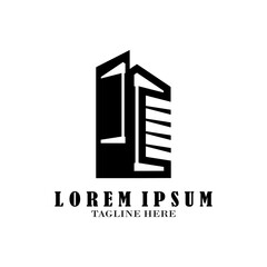 Real estate logo design. Perspective view of modern building. Residence logo template. Construction logo. Twin skyscraper logo ideas.