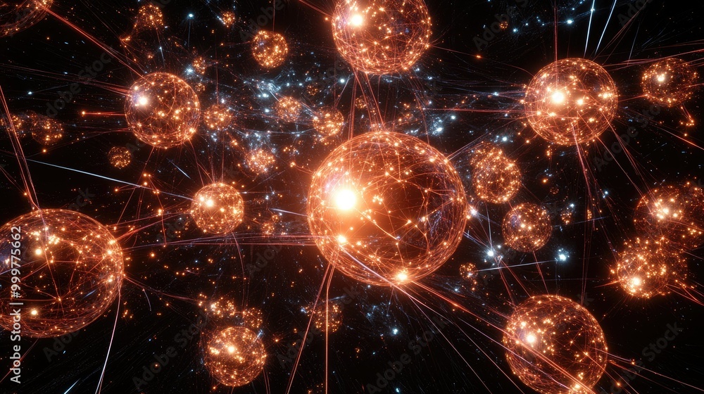 Aufkleber a cosmic visualization of interconnected particles and energy in a dark space.