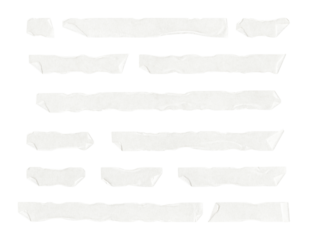 Collection of adhesive tape pieces on transparent background, isolated	
