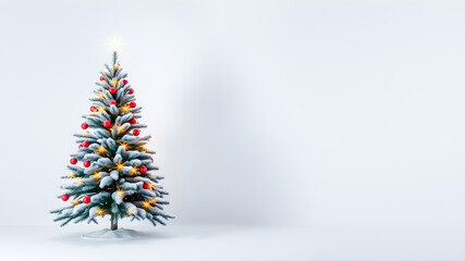 Obraz premium Christmas tree on white background with copy space. Christmas and New Year concept.