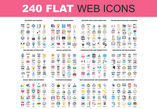 Vector set of 240 64X64 pixel perfect flat web icons. Fully editable and easy to use.