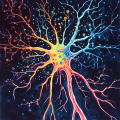 Illuminated Neural Network: Colorful Representation of Nervous System Pathways on Dark Background