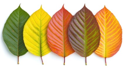 Obraz premium A vibrant arrangement of autumn leaves in warm colors on a light background, creating a perfect space for your seasonal text or product