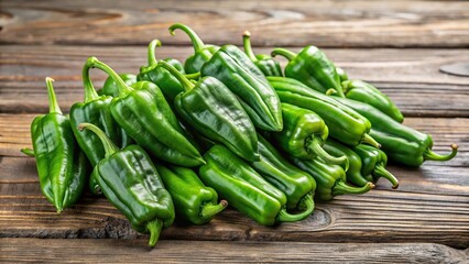 Green Padron peppers on wooden table