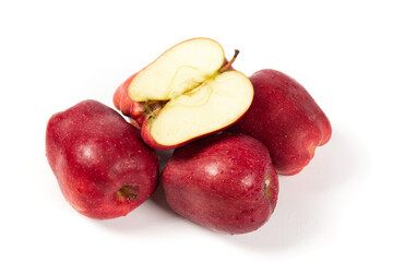 Fresh red apple isolated on white background. delicious  apple cut in half.