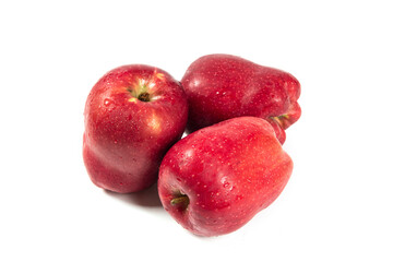 Fresh red delicious apples isolated on white background. 