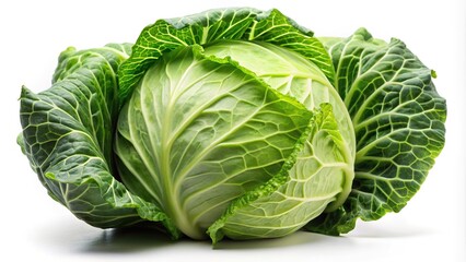 Obraz premium Green ripe white cabbage isolated on a white background in a tilted angle