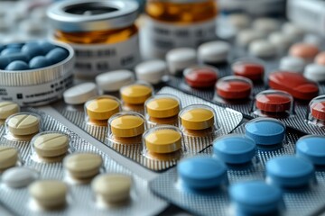 Medicine background for presentation with pills and drugs, AI generated