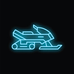 Blue neon sign depicting a snowmobile, perfect for representing winter sports and activities