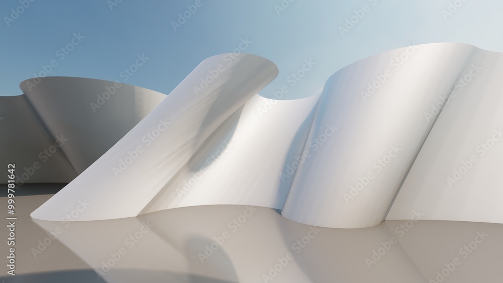 Poster abstract architecture background white curved walls 3d render