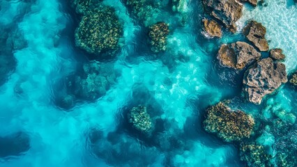 Obraz premium Photographs of rocky coastlines and aerial views showcase the colors of the deep sea.