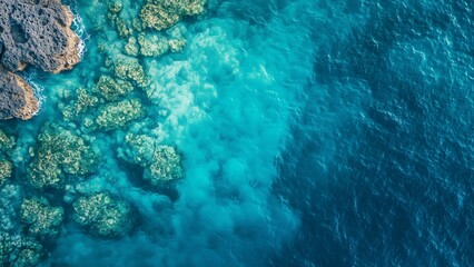 Obraz premium Photographs of rocky coastlines and aerial views showcase the colors of the deep sea.