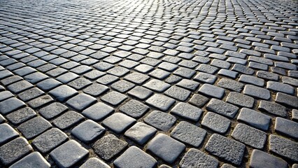 Grey cobblestone street pattern background with a tilted angle