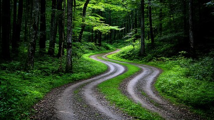 Obraz premium Winding Forest Path Through Lush Green Trees