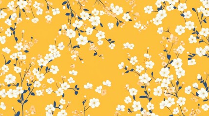 Asset Cute floral pattern in the small flower. Ditsy print. Motifs scattered random. Seamless vector texture. Elegant template for fashion prints. Printing with small white flowers. Yellow background.