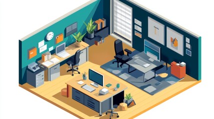 Asset Isometric vector art creative office, workplace.