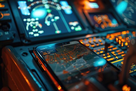 A close-up shot of a cell phone on the flight deck