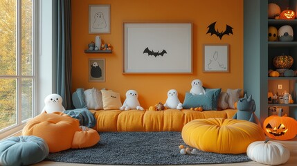 Cozy Halloween-Themed Living Room with Plush Decor