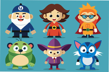 illustration of cartoon character vector icons set different style 