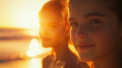 Girls Smiling During Sunset at the Beach