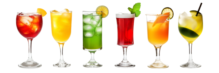 Collection set of colorful cocktails isolated on transparent or white background