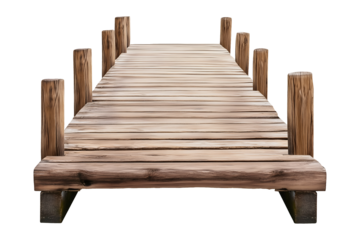 Wooden dock pier isolated on transparent or white background