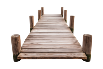 Wooden dock pier isolated on transparent or white background