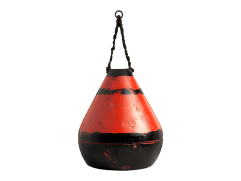 Red and black marine buoy isolated on transparent or white background