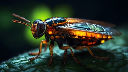 Naklejka premium A Close-Up View of a Vibrant Orange and Black Insect Resting on a Leaf in Nature During Daylight Hours