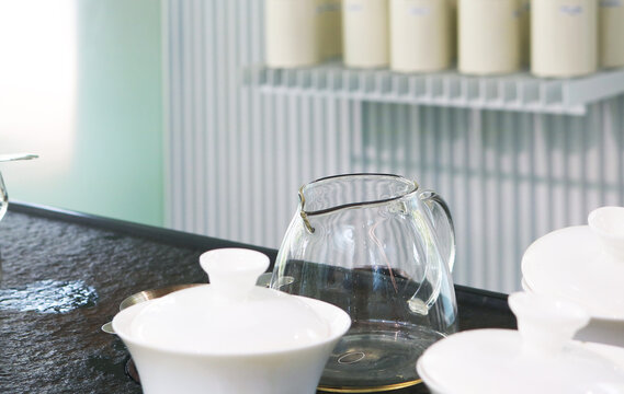 Heat resistant glass tea pitcher.