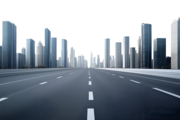 Empty highway with skyscrapers isolated on transparent or white background