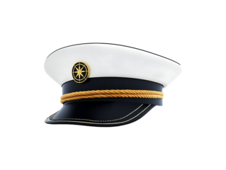 Captain's hat with nautical badge isolated on transparent or white background