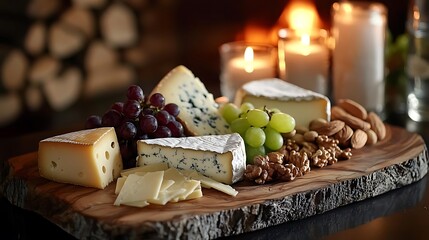 Gourmet Cheese Board with Grapes  Almonds and Walnuts