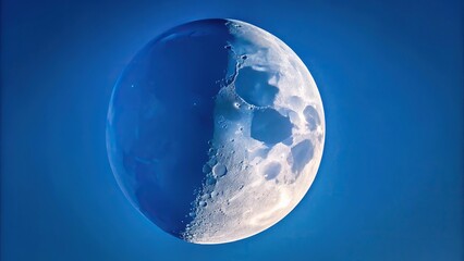 Half moon in the sky on a clear blue sky background, perfect for a minimalist and emotional wallpaper