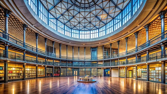 Hall of Memory Library of Birmingham and Baskerville House in England with leading lines