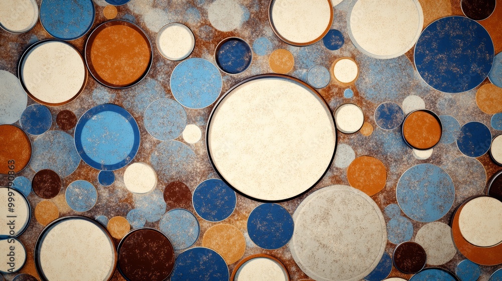 Poster abstract background with colorful circles on a textured surface.