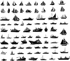 Set of Boat and Ship Logo Icon Vector – Marine and Nautical Emblems for Cruise Line Branding, Tourism, and Ocean Design Projects