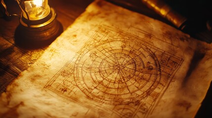 Vintage Map with Lantern