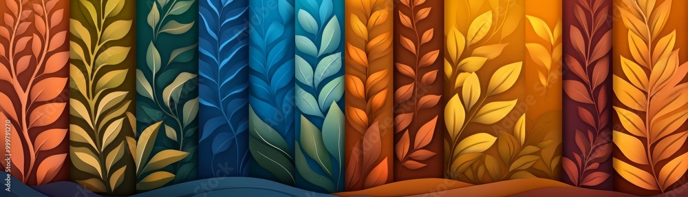 Poster abstract colorful pattern of leaves in a row.